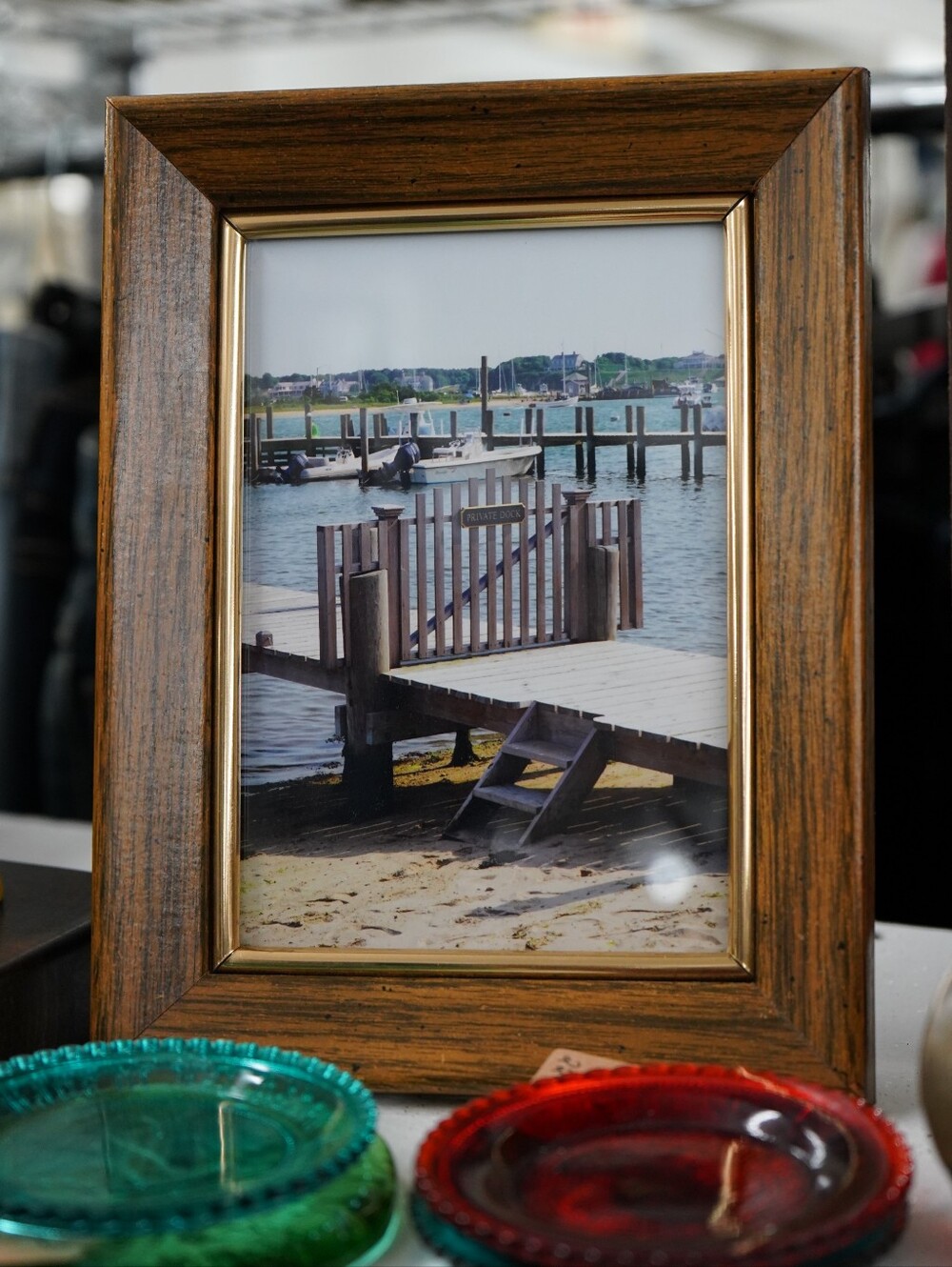 Vintage 5x7 Wood Frame With Gold Trim - Edgartown Martha's Vineyard Dock Photo